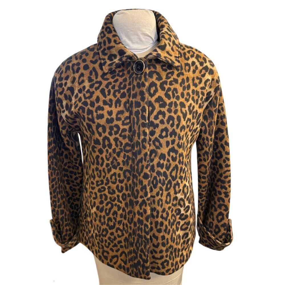 Jones New York Leopard Print Jacket Wool Blend Womens S Button Up
